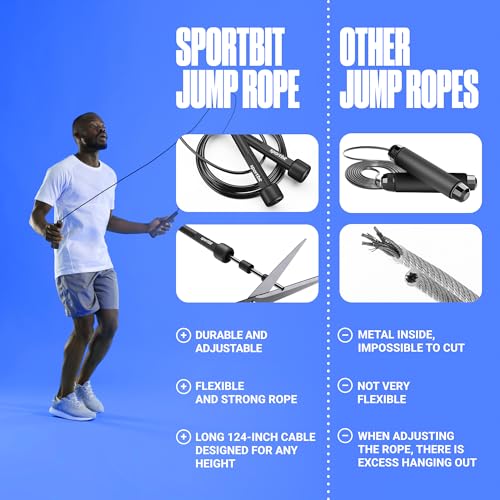 SPORTBIT Adjustable Jump Rope for Fitness and Exercise - color: Black
