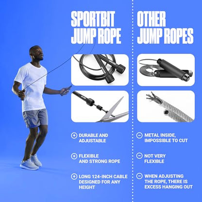 SPORTBIT Adjustable Jump Rope for Fitness and Exercise - color: Black