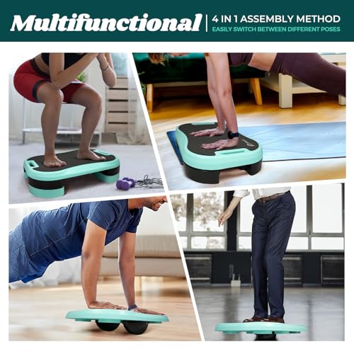Basic Steppers for Exercise at Home, Aerobic Steppers, Exercise Step Platform with Soft cushion and 2 Adjustable Height Risers
