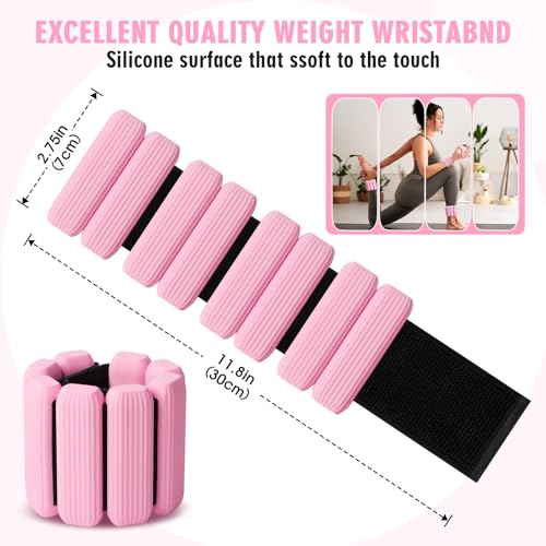 Wrist Weights, Adjustable Wrist Ankle Weights for Women and Men (1 lb Each), 2Pack Wearable Silicone Bracelets Suitable for Walking, Yoga, and Gym, Arm & Leg Workout, 2lb - color: Pink