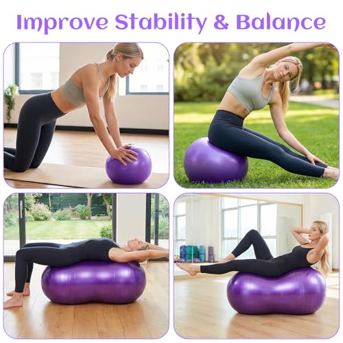 2PCS Peanut Balls 35.43×17.71 inch Exercise Yoga Pregnancy Ball with Pump, Anti Burst Physical Therapy Equipment for Labor Birthing Core Strength Training, Home Gym Fitness
