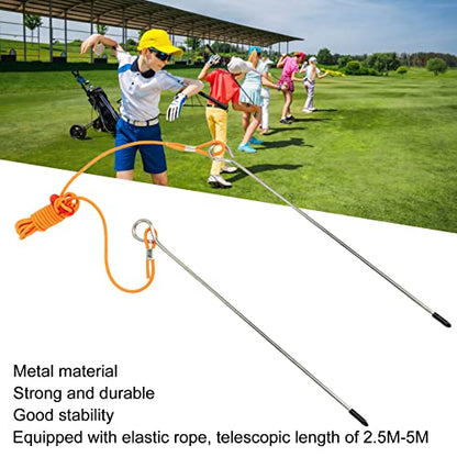 Golf Alignment Stick - Metal Swing Trainer with 5M Adjustable Elastic Tension Cord