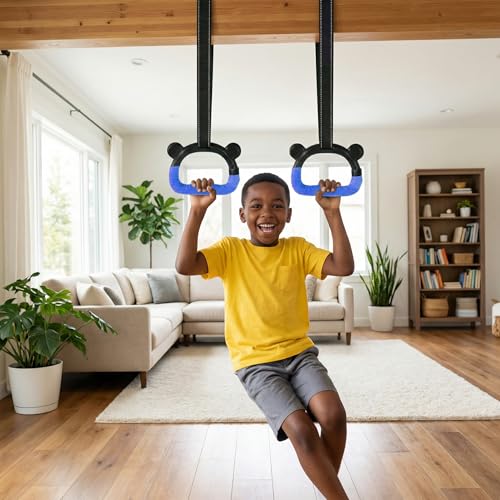 Kids Gymnastics Rings, Children's Home Gym Equipment, Children's Adjustable Strap Strength Training Rings, Pulling Rings for Physical Training - color: Blue