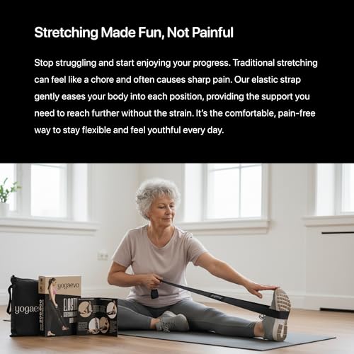 YOGA-EVO Elastic Stretching Strap with Loops for Physical Therapy - Stretch & Activate Muscles - Increase Mobility & Recovery - Soft Cotton & Spandex - Includes Carrying Pouch & Video Exercises