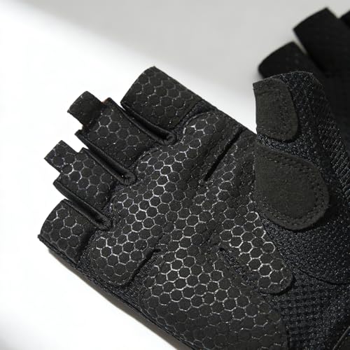 IZUS Anti-Slip Fingerless Workout Gloves for Women Gym/Exercise/Fitness/Training/Cycling with Excellent Grip/Cushion-Pads - color: Black