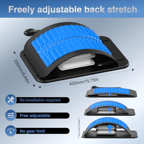 Back Stretcher for Lower Back Pain Relief, Adjustable Lumbar Traction Device, Ergonomic Spine Board with Acupressure Points, Back Massager for Spinal Decompression and Scoliosis