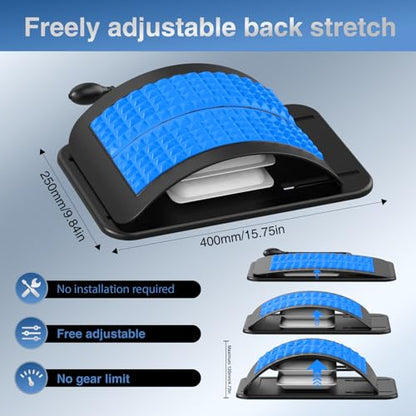 Back Stretcher for Lower Back Pain Relief, Adjustable Lumbar Traction Device, Ergonomic Spine Board with Acupressure Points, Back Massager for Spinal Decompression and Scoliosis