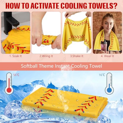 HunnmingRe 12 Pcs Mini Softball Cooling Towel with Snap Loop, 30" x 9" - color: Yellow, style: Softball