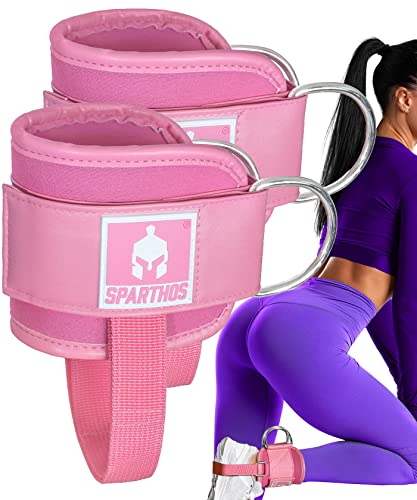 Sparthos Kickback Ankle Straps for Gym Cable Machines, Glute Cuff, 2-Pack - color: Flamingo Pink (Pack of 2)