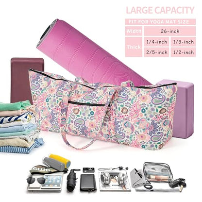 | Yoga Mat Bag | Large Yoga Mat Carrier with Wet Pocket | Yoga Gifts | Gym Tote Bag for Women - color: Tote-Pink