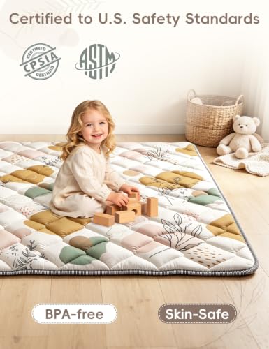 Dessports Baby Play Mat for Floor, 59x59 Thick Washable Foldable Tummy Mat - size: 59x59in