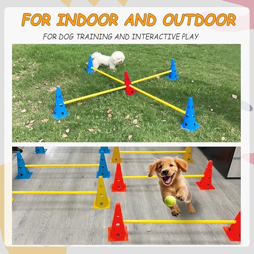 Dog Agility Hurdle Cone Set, Dog Agility Backyard Set Include Height cossbar Agility Rods, Dog Agility Equipment for Rehabilitation & Beginners(Blue+Orange+Yellow) - color: Blue+Orange+Yellow