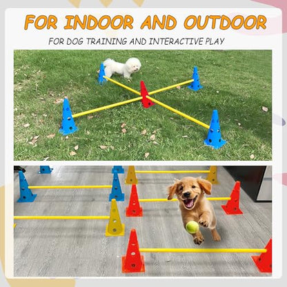 Dog Agility Hurdle Cone Set, Dog Agility Backyard Set Include Height cossbar Agility Rods, Dog Agility Equipment for Rehabilitation & Beginners(Blue+Orange+Yellow) - color: Blue+Orange+Yellow