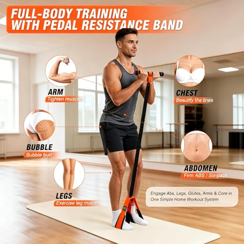 Pedal Resistance Band with Handle | Upgraded 55LBS Exercise Resistance Bands for Core, Abs, Legs, Glutes, Arms, Strength, Physical Therapy, Pilates, Sit Up Workout Equipment for Women Home Gym