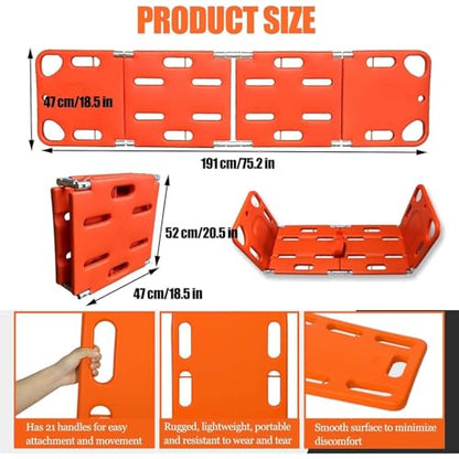 Foldable Spine Board Stretcher, EMT Transfer Backboard for Patient, 4-Fold Design, Lightweight PE Plastics Ambulance Stretcher, for Patient Transfer