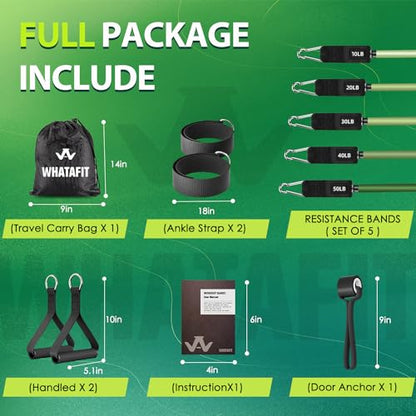 WHATAFIT Resistance Bands with Handles, 5-Level Exercise Bands for Workout - color: Green