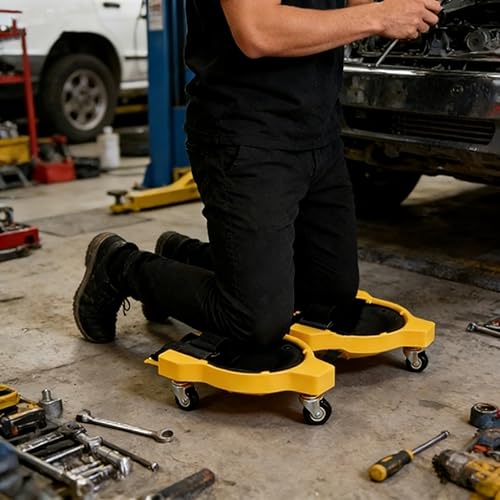 Rolling Knee Creeper Pads 2PCS, 360° Swivel Casters High-Impact ABS Knee Pads with Soft Sponge Padding, Multifunctional Sliding Kneeling Pads for Auto Repair Woodworking（Yellow）