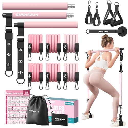Pilates Bar Kit with Resistance Bands – Adjustable Home Gym Workout Equipment for Women & Men – Portable Pilates Equipment for Squats, Yoga & Full Body Toning