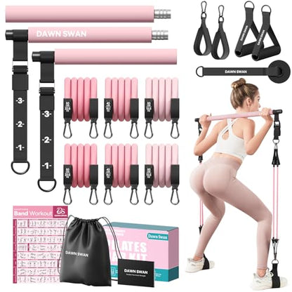Pilates Bar Kit with Resistance Bands – Adjustable Home Gym Workout Equipment for Women & Men – Portable Pilates Equipment for Squats, Yoga & Full Body Toning
