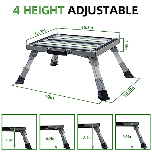 Homeon Wheels Adjustable Aluminum RV Step Stool, Folding Non-Slip Platform,Gray - color: Gray Luminous