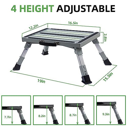 Homeon Wheels Adjustable Aluminum RV Step Stool, Folding Non-Slip Platform,Gray - color: Gray Luminous