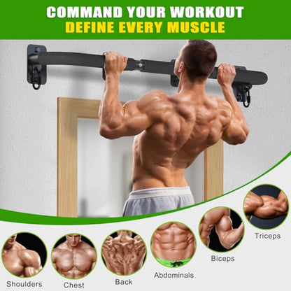 SELEWARE Heavy Duty Wall Mount Pull Up Bar, Joist Mount Chin Up Bar for Doorway, Sturdy Steel Construction, w/Resistance Band Hooks, Fits 32"/36" Wall Studs for Home Gym Strength Training