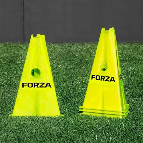 FORZA Pro 12in Tri Marker Cones - Set of 4 or 8 with Optional Rubber Bases for Pro-Grade Training - color: Fluro Yellow, size: Pack of 4, style: Without Bases