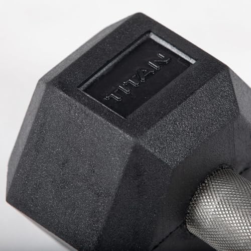 Titan Fitness Free Weights, Rubber Coated Hex Dumbbell, Straight Stainless Steel Handle, Strength Training, Full Body Workout - style: 10 pound Single