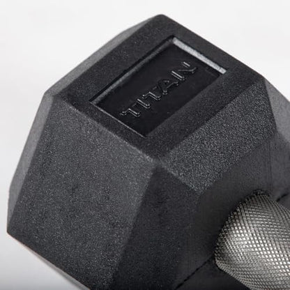 Titan Fitness Free Weights, Rubber Coated Hex Dumbbell, Straight Stainless Steel Handle, Strength Training, Full Body Workout - style: 10 pound Single