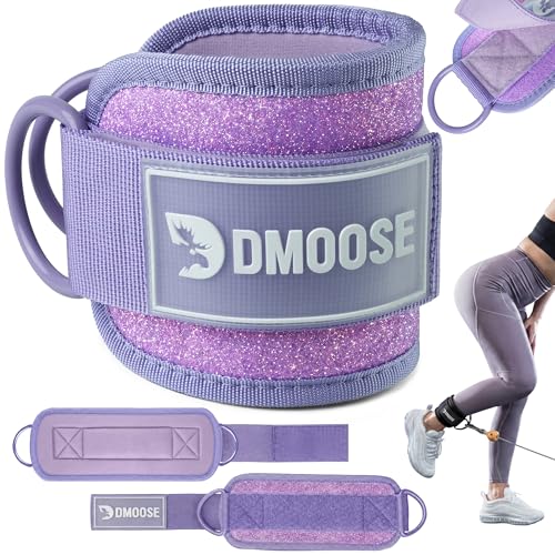 DMoose Fitness Ankle Strap for Cable Machine - One Size Fit with Premium Padding Cuffs, Ankle Bands for Working Out, Booty Workouts, Leg Extension, Hip Abductors, Kickbacks & Lower Body Exercises - color: Purple Glitter - Single
