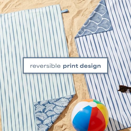 S&T INC. Aura Beach Towel 2 Pack, Quick-Dry Pool Towels with Elastic Band for Travel, Gym, and Yoga, Sand Resistant, 35 inches x 70 inches, Leaves