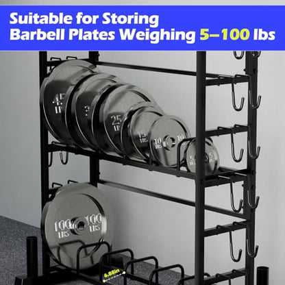 Dumbbell Rack - Weight Plate Rack for Home Gym, Peloton Weights for 2700lbs Large 3 Tier Kettlebell Barbell Rack Workout Equipment Strength Training Dumbbell Organization Stand Only