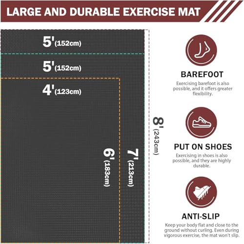 Stepwaver Extra Large Exercise Mat, 6'x4'/ 7'x5'/ 8'x5'/ 9'x5'/10'x5' (6mm) - size: 6'×4'×0.25"