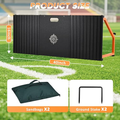 Soccer Rebounder Board, 40 X 16 Inch Portable Soccer Training Equipment, Two Rebound Angles, Equipped with Two Sandbags and Two Ground Stakes, Suitable for Soccer Passing and Shooting Drills