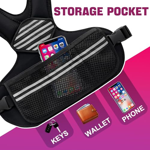 Adjustable Weighted Vest for Men Women, Removable Ironsand Bags Weighted Training Vest with Reflective Strips, v-Neck, Adjustable Waist Belt & Pocket, for Running Workout Fitness Strength Training