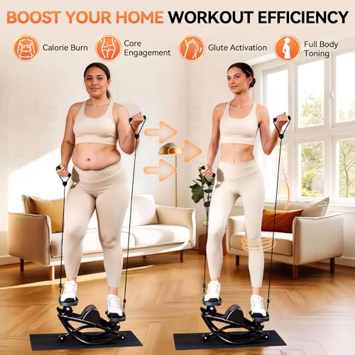 Rock Stepper - Steppers for Exercise at Home, Portable Stepper Side to Side with Digital Display & Resistance Bands, 330 LBS Capacity Full Body Workout Low-Impact Knee-Friendly 3D Stair Stepper - color: Black