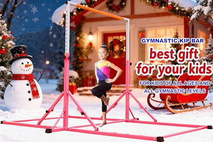 MARFULA Gymnastic Kip Bar for Kids Teens Ages 3-25 of All Gymnastic Levels - color: Pink (New Style - 8 Ft Base)