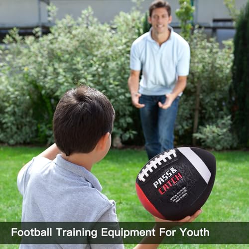 PassCatch Training Football, Peewee Size(Ages 3-9) Kids/Youth (Ages 7-13) Official Size(Ages 13+) Fatherless Bounce Back Leather Football Improving Enhance Solo Passing Catching Skills - color: Black with white circles, size: Kids&Youth Size 6 Football Ag