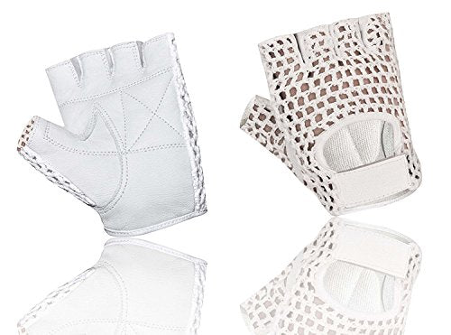 MESH Leather Fingerless Weight Lifting Exercise Gym Wheelchair Gloves White W 1061 - size: X-Large
