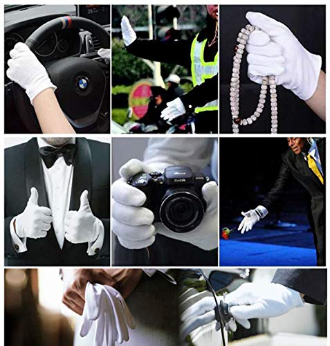 12Pairs White Cotton Gloves for Eczema Dry Hands - Breathable Moisturizing SPA Gloves Liners - Soft Jewelry Photo Inspection Gloves Stretchy Fit for S, M, L Hands of Men and Women
