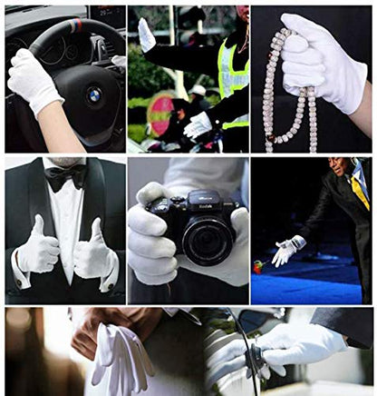 12Pairs White Cotton Gloves for Eczema Dry Hands - Breathable Moisturizing SPA Gloves Liners - Soft Jewelry Photo Inspection Gloves Stretchy Fit for S, M, L Hands of Men and Women