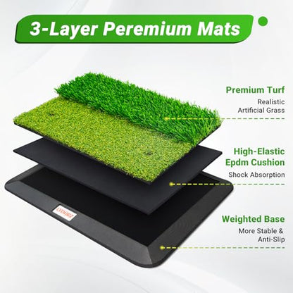 Portable & Foldable Golf Practice Mat – Dual-Turf Golf Hitting Mat for Indoor & Outdoor Swing and Chipping – Fairway & Rough Turf Golf Training Mat for Backyard and Home