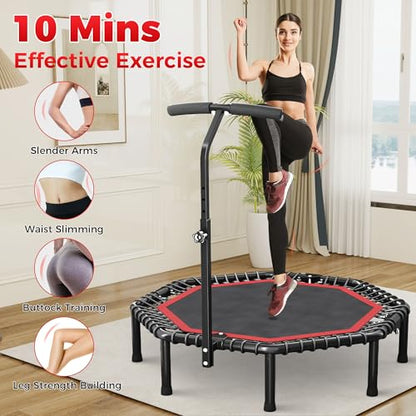 HYD-Parts 40"/48“ Rebounder Trampoline for Adults with Bungee Cords, Portable Fitness Exercise Mini Trampoline, Small Rebounder Indoor/Outdoor, Quiet Workout Equipment, 450lbs/550lbs