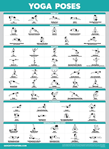 4 Pack - Yoga Block Poses + Pilates Exercise + Yoga Poses Positions + Stretching Posters - Set of Four Fitness Charts