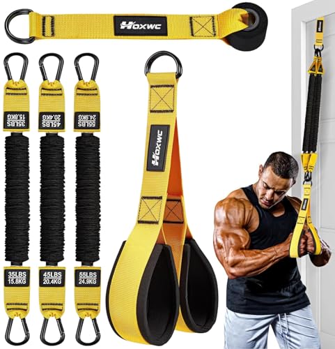 Resistance Bands with Handles, Exercise Bands with Door Anchor for Working Out, Home Gym Workout Equipment for Push Downs, Tricep, Biceps, Arms, Back, Chest, Abs, Shoulder Training - color: 1-Yellow