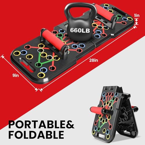 Push Up Board 60 in 1 with Smart Counter, Foldable Portable Home Gym System with Resistance Bands & Handles, Strength Training Equipment for Men & Women, Full Body Workout Kit