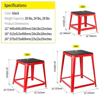 Plyometric Boxes for Jumping - color: Red, size: 12/18/24 inch