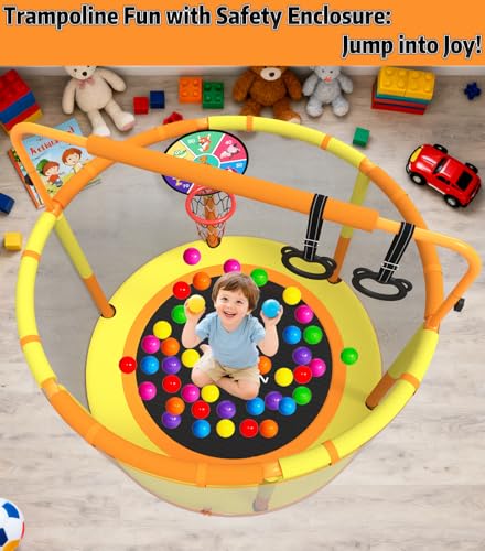 60" 6-in-1 Kids Trampoline, 5ft Mini Toddler Trampoline for Girls Boys - color: Orange&Yellow 6-in-1
