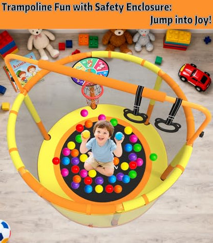 60" 6-in-1 Kids Trampoline, 5ft Mini Toddler Trampoline for Girls Boys - color: Orange&Yellow 6-in-1
