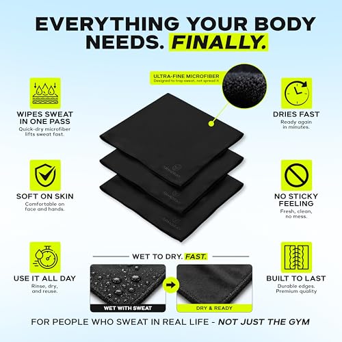 Sweat Absorbing Towel Handkerchief – Quick-Dry Microfiber Gym Towels for Face, Hands & Body – Workout Towel for Men, Sport Rag, Perfect for Tennis, Pickleball & Sauna Use by Women